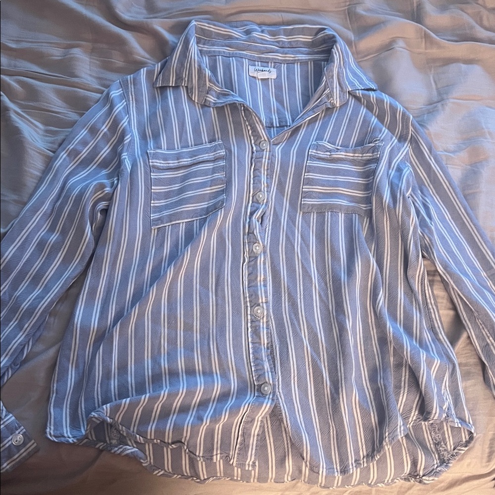 Weekends Blue and White Striped Shirt